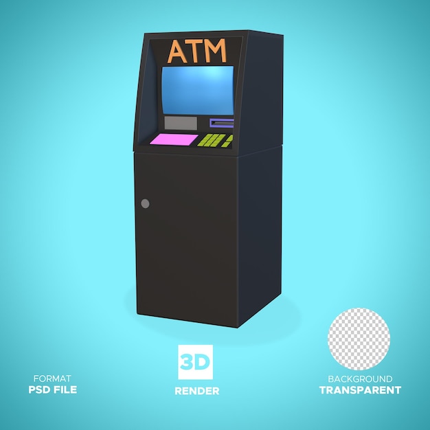 PSD nero atm machine 3d render icona oggetto isolato