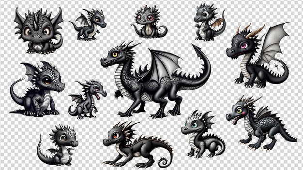 PSD black baby dragon clipart sublimation png