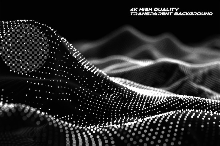 PSD black background digital waves of dots and lines abstrac on transparent background