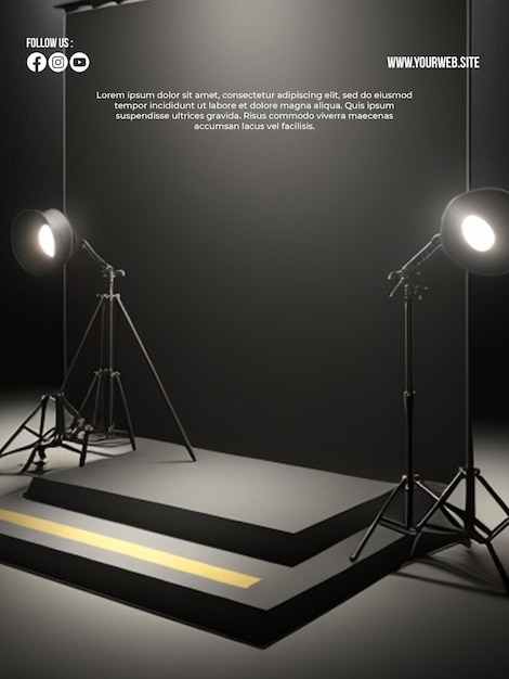 Black background light studio podium