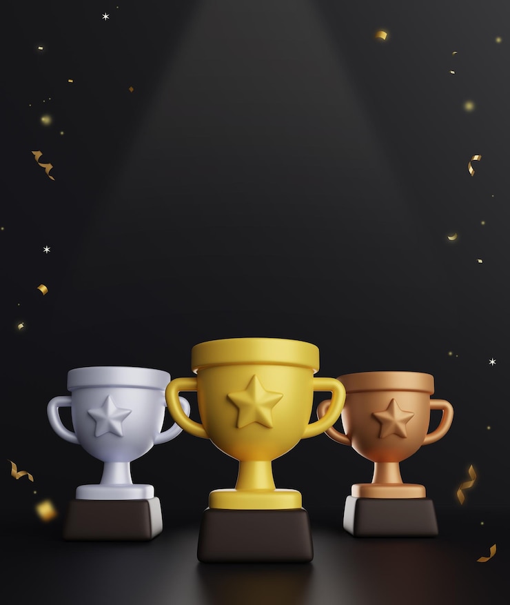 PSD black background trophy banner template 3d graphic