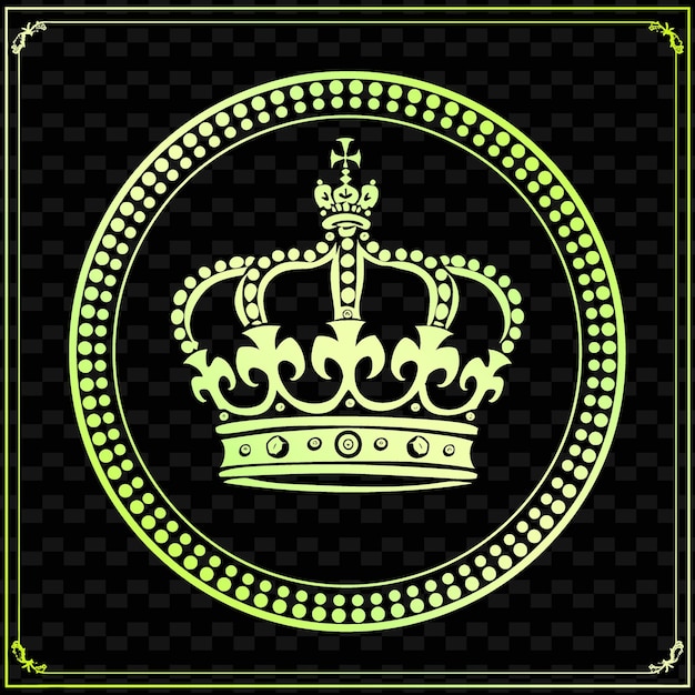 A black background with a gold crown and a green background