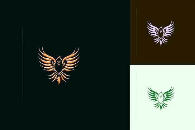 PSD a black background with a gold and green logo of a flying eagle