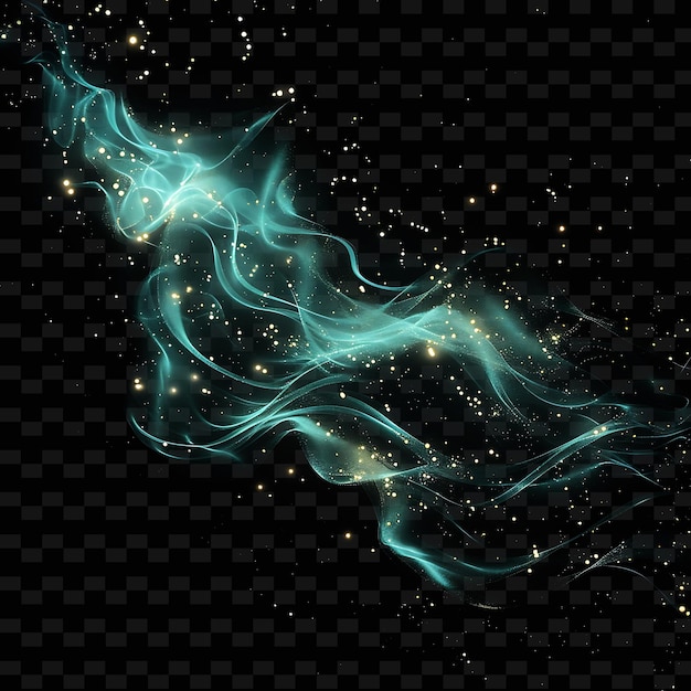 A black background with a green and blue swirl of stars and a star