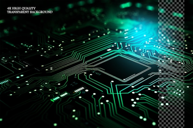 PSD black background with green circuit board lines green glow on transparent background