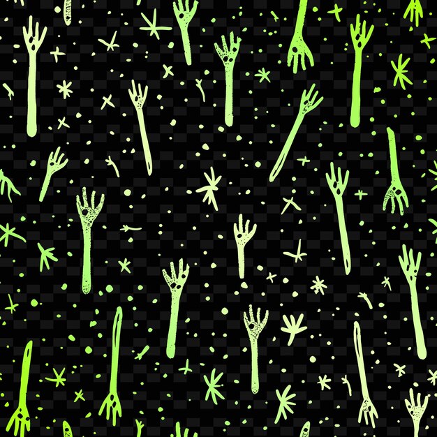 PSD a black background with green and white stars and hands painted on it