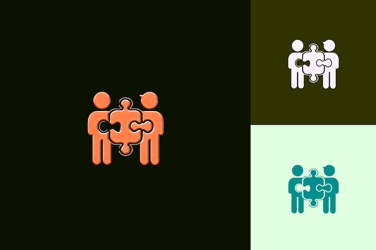 PSD a black background with a group of people in orange and blue
