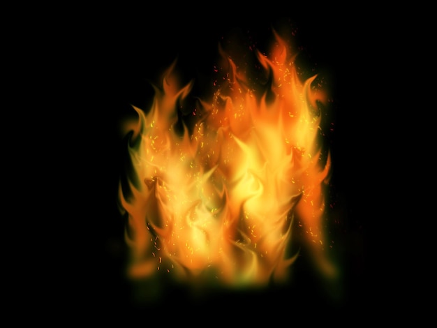 черный фон с оранжевым и желтым реалистичным пламенем огня