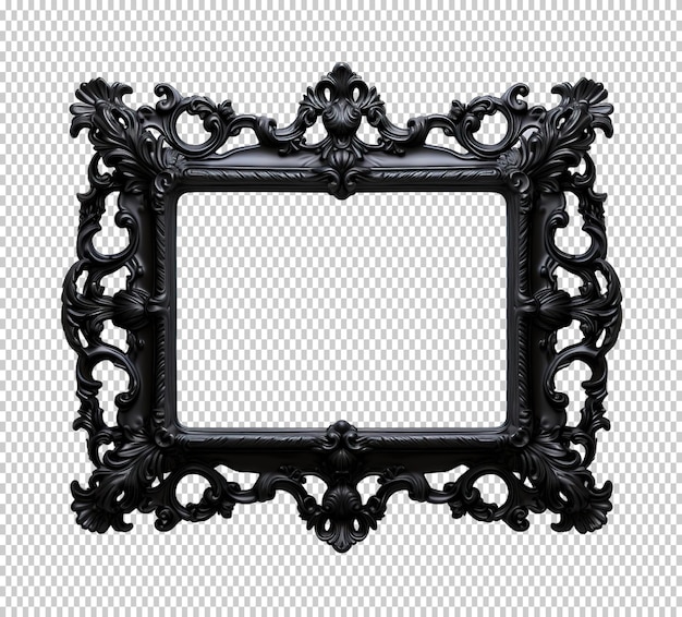 PSD black baroque frame isolated on transparent background