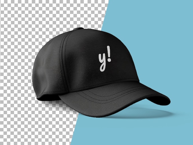 Black baseball cap on transparent background PSD mockup template