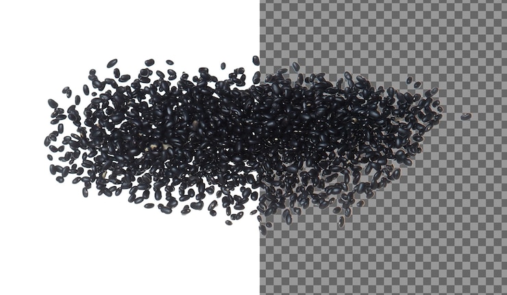PSD black bean flying explosion black grain beans explode abstract cloud fly beautiful complete seed pea bean splash in air food object design selective focus freeze shot white background isolated
