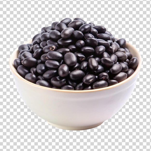 透明な背景に隔離された白い鉢の黒い豆
