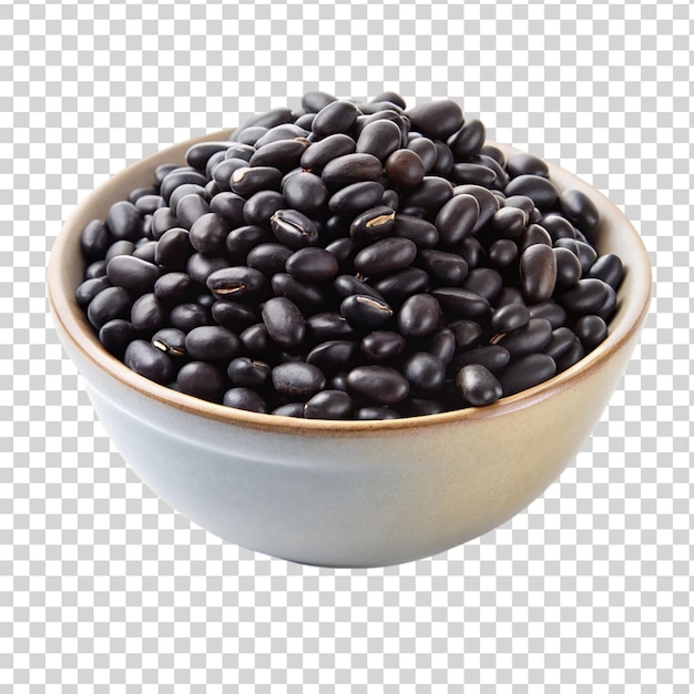 PSD 透明な背景に隔離された白い鉢の黒い豆
