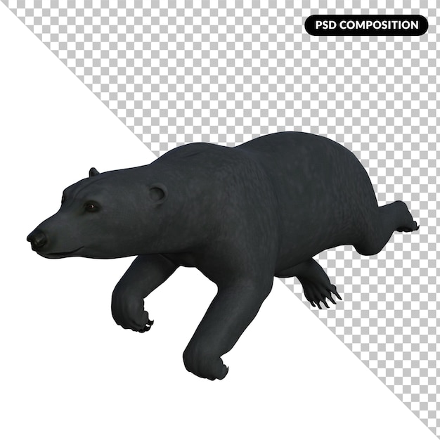 PSD a black bear is shown isolated 3d rendering