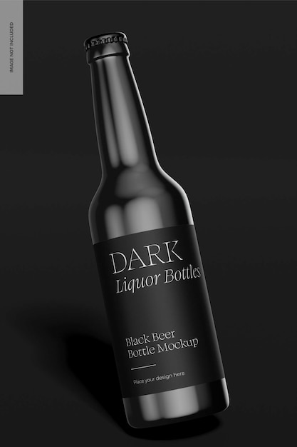 PSD black beer bottle mockup, falling