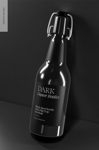 PSD bottiglia di birra nera con flip top mockup, appoggiata