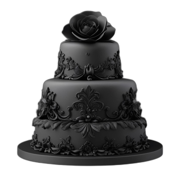 Black birthday cake PSD on a white background