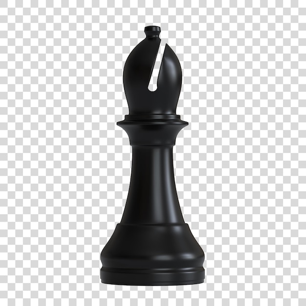 Black bishop chess piece isolated on white background 3D render illustration