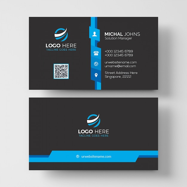 PSD black and blue business card mockup