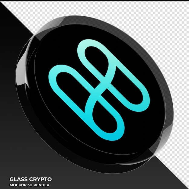PSD una pubblicità crittografica in vetro nero e blu per una criptovaluta in vetro.