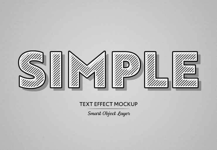 PSD black bold text effect with white lines mockup