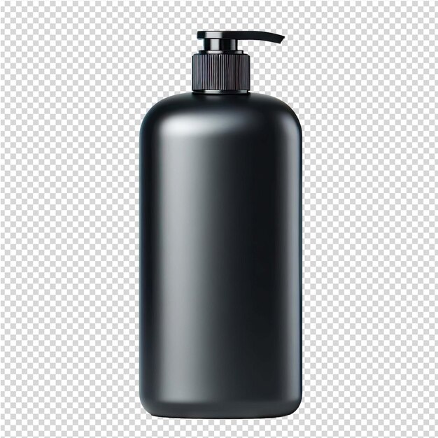 PSD a black bottle of black liquid with a white background