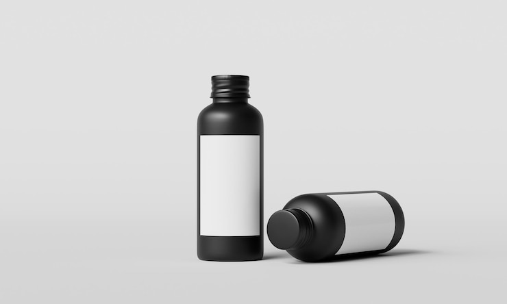 PSD black bottle mock up 3d rendering