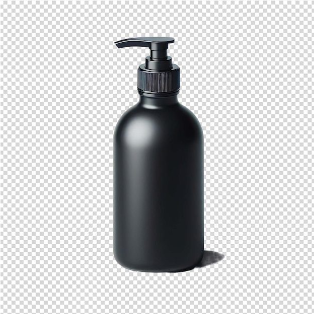 PSD a black bottle with a black cap sits on a transparent background
