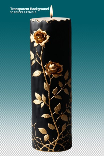 PSD a black bottle with gold flowers on it