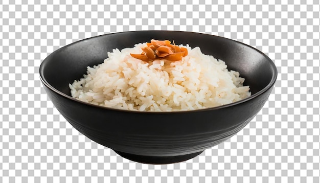 PSD black bowl of boiled rice isolated on transparent background