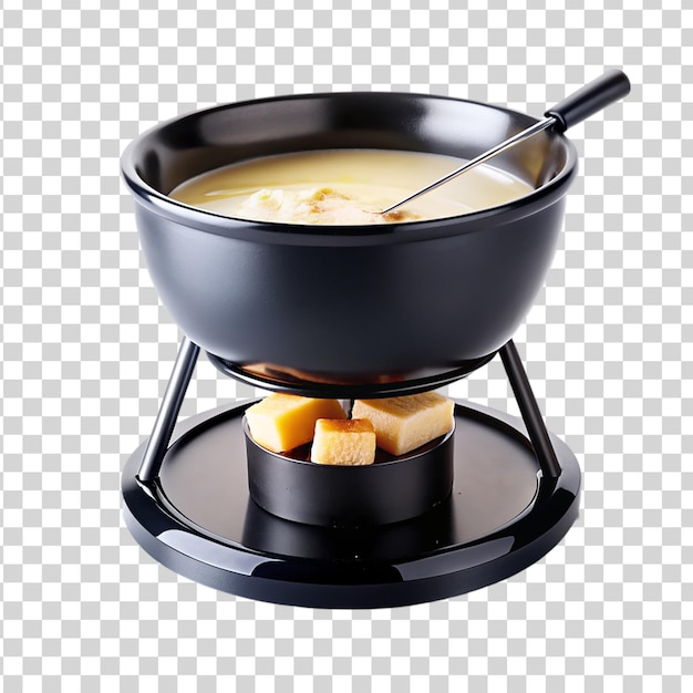 PSD black bowl on cheese fondue isolated on transparent background