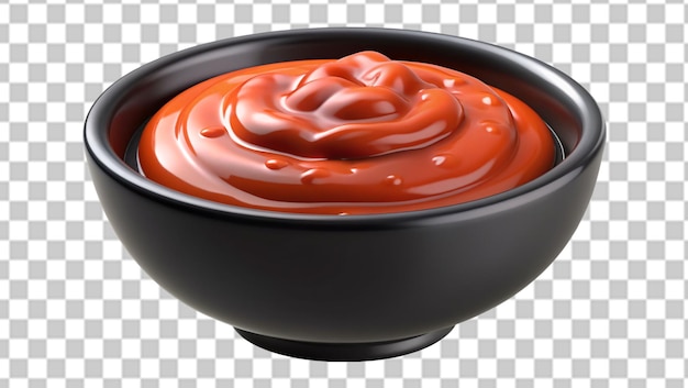 PSD black bowl of tomato sauce isolated on transparent background