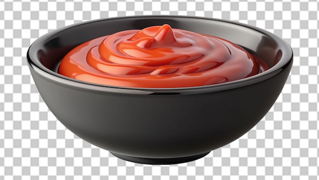 Black bowl of tomato sauce isolated on transparent background