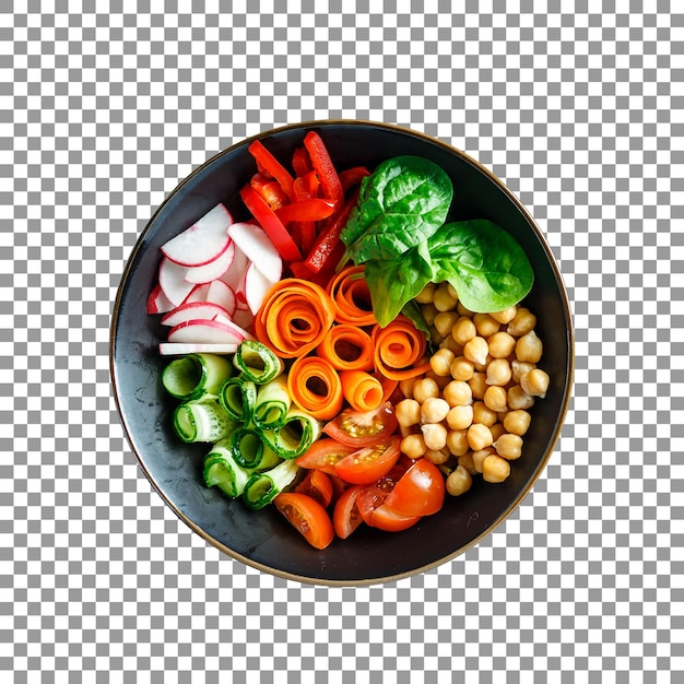 A black bowl of vegetables isolated on transparent background