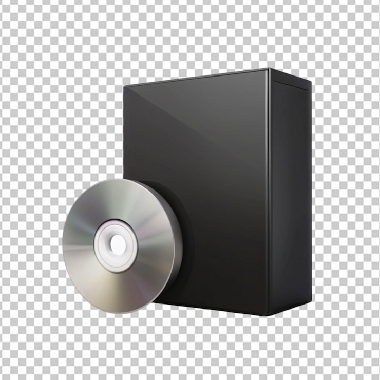 PSD black box with cd on transparent background