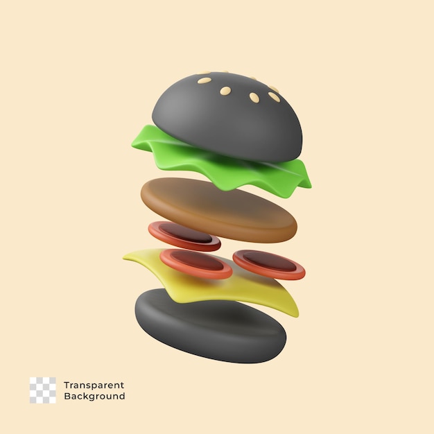 Black burger 3d render disegno dell'icona