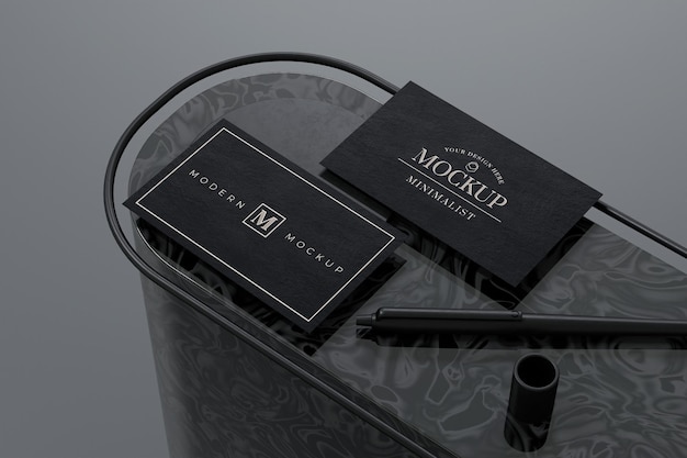 PSD black business card mockup design in 3d rendering