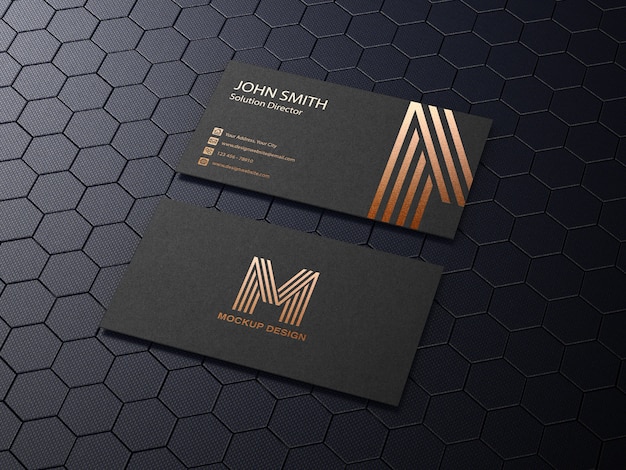 Black Business card mockup on hexagon background