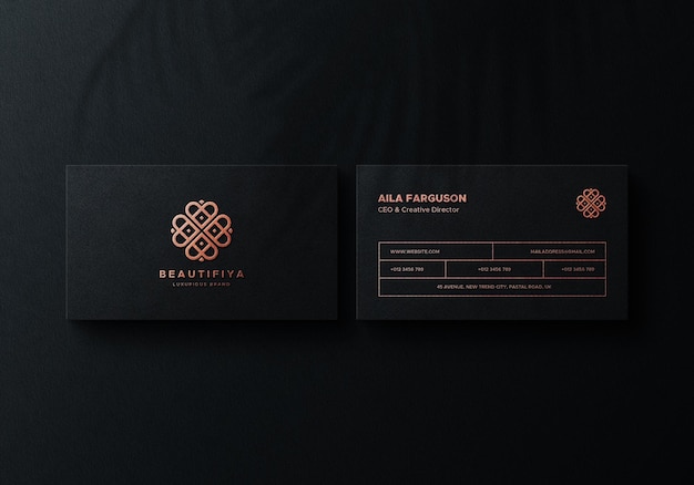 Black business card mockup with foil print