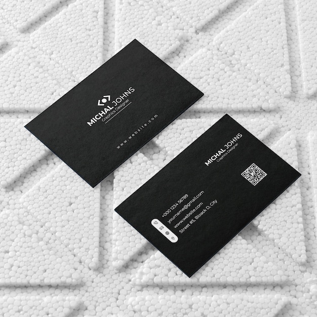 Black business card template with white details