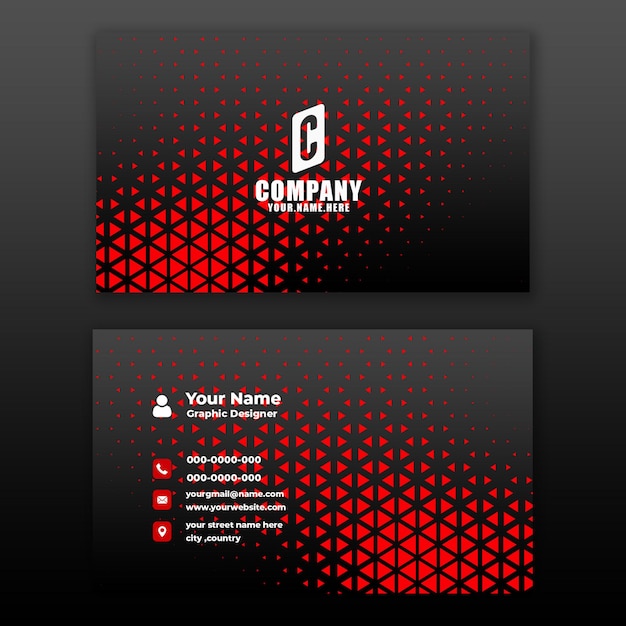 PSD black business card with red triangle shapes