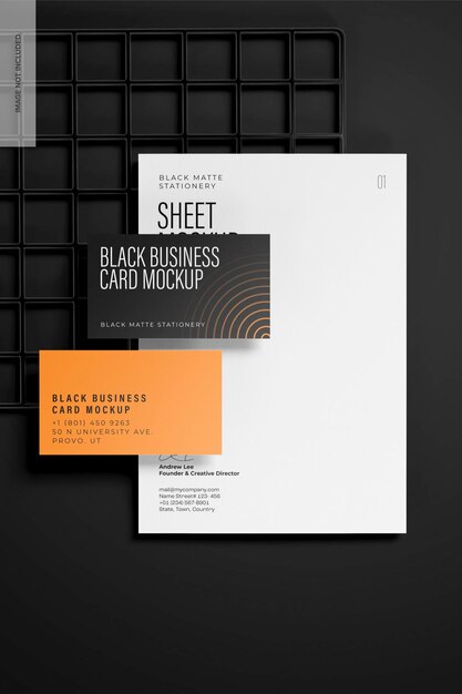 Black business cards mockup, with letterhead