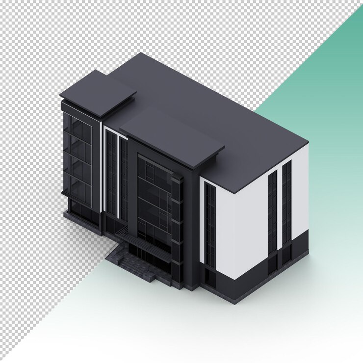 PSD black business centre isometric building isolated