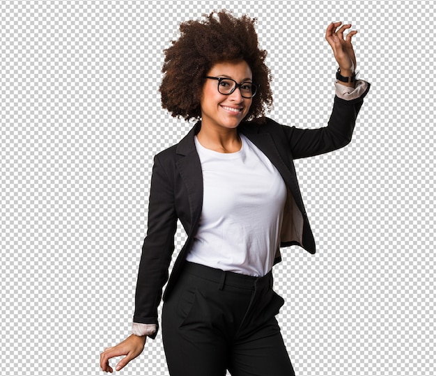 Black businesswoman dancing 