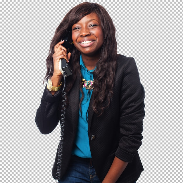 PSD black businesswoman talking on telephone