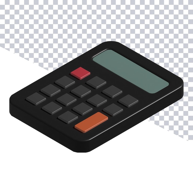 A black calculator with a red button on the top.