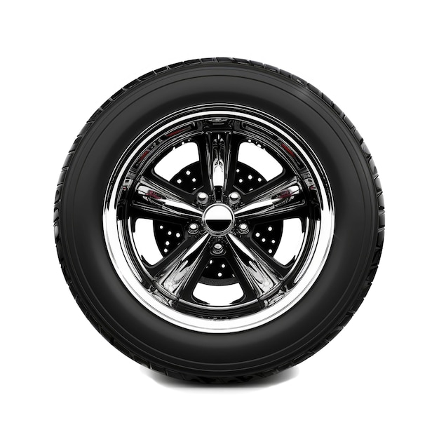 PSD black car tire with chrome rim isolated on white background job id 0dd94621a18d415b8eafff65863ec166