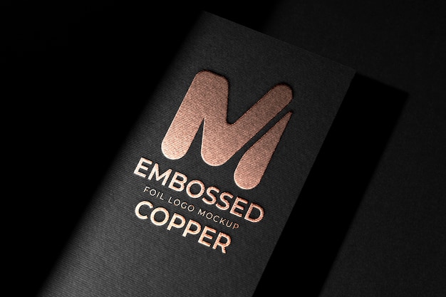 PSD black cardboard silver logo mockup