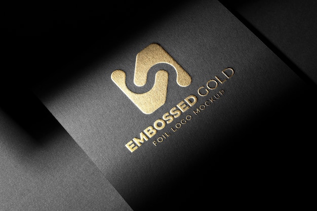 PSD black cardboard silver logo mockup