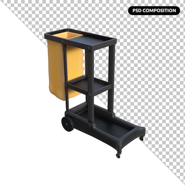 PSD black cart with a yellow isolated 3d rendering